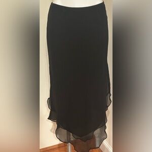 Black Chiffon Pointed Tail In Back 3 Layer Midi Skirt 100% Silk Sz 10